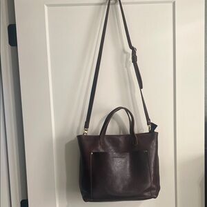 Portland Leather Dark Brown Leather Tote with Crossbody Strap, size Medium